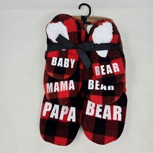 FUZZY BABBA Red and Black Plaid Family Slippers Set NWT